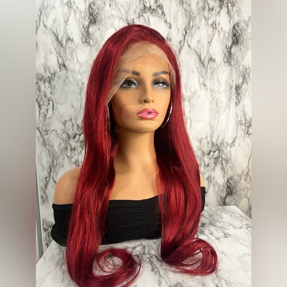 4x13 Burgundy 99J Lace Front Wigs 100% real Human Hair Red 24 Inch - Picture 1 of 8